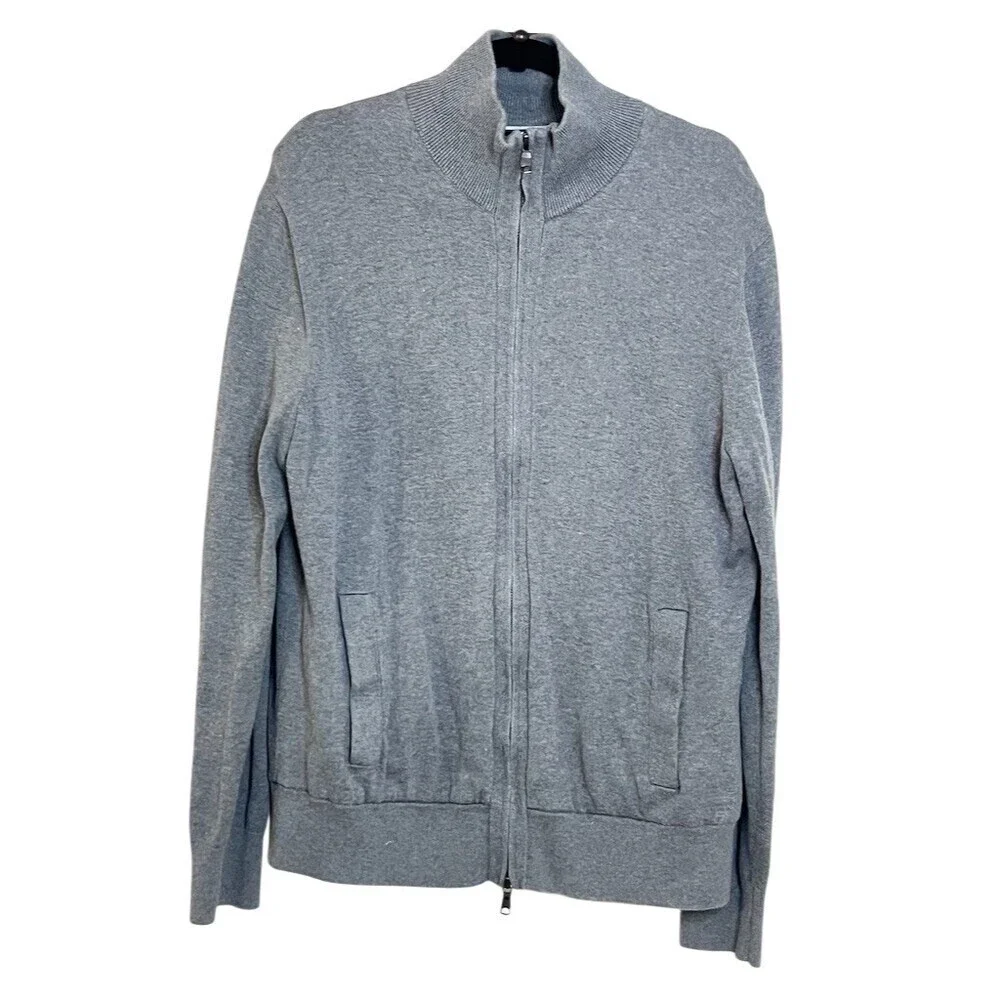 Men's Full Zip Knit Sweater Cardigan Jacket Gray L Fall Winter Cozy Comfy